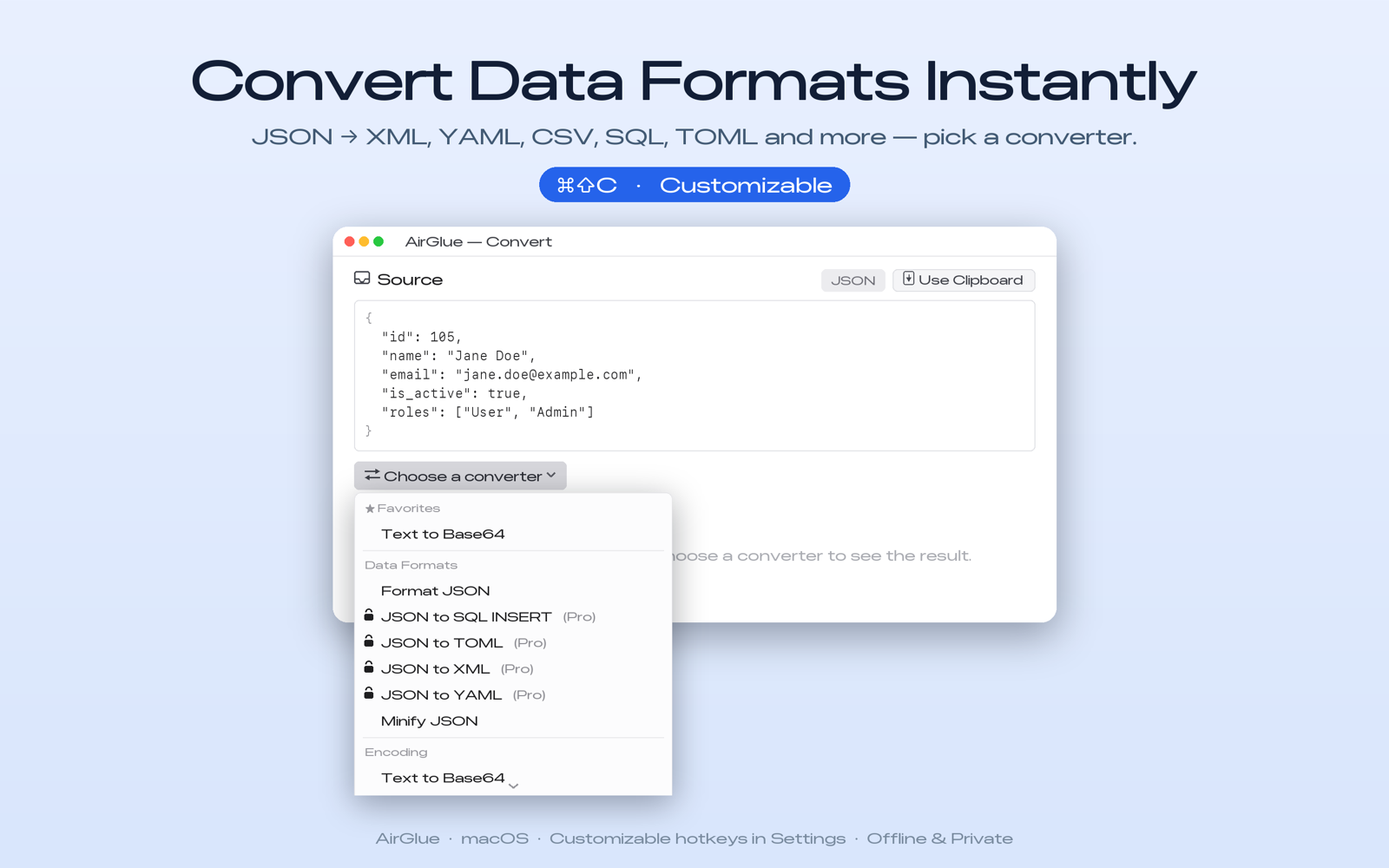 Convertitori di formati dati (JSON, XML, YAML, SQL, TOML)